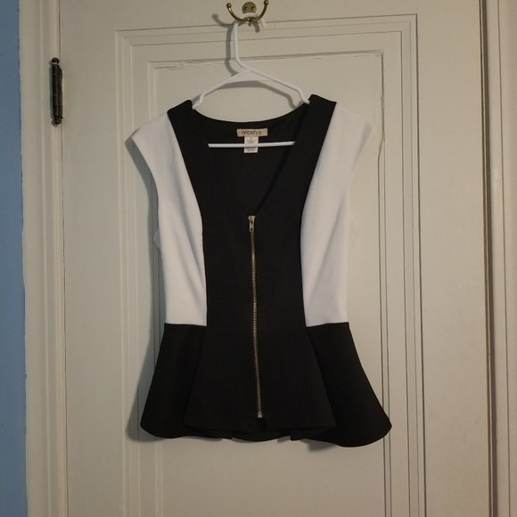 Arden B Tops - Black and White Peplum Top by Arden B